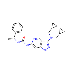 C[C@@H](NC(=O)Nc1cc2[nH]nc(N(CC3CC3)CC3CC3)c2cn1)c1ccccc1 ZINC001772641648