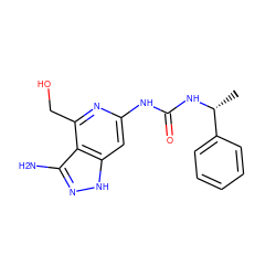 C[C@@H](NC(=O)Nc1cc2[nH]nc(N)c2c(CO)n1)c1ccccc1 ZINC000210709583