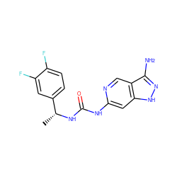 C[C@@H](NC(=O)Nc1cc2[nH]nc(N)c2cn1)c1ccc(F)c(F)c1 ZINC001772652167