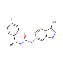 C[C@@H](NC(=O)Nc1cc2[nH]nc(N)c2cn1)c1ccc(F)cc1 ZINC001772572332