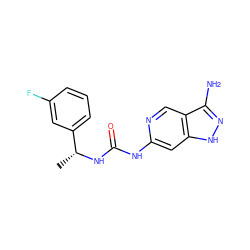 C[C@@H](NC(=O)Nc1cc2[nH]nc(N)c2cn1)c1cccc(F)c1 ZINC001772628609