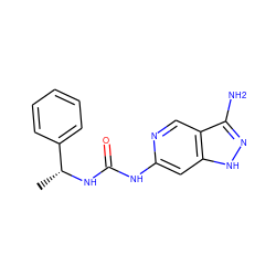 C[C@@H](NC(=O)Nc1cc2[nH]nc(N)c2cn1)c1ccccc1 ZINC001772581087