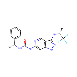 C[C@@H](NC(=O)Nc1cc2[nH]nc(N[C@H](C)C(F)(F)F)c2cn1)c1ccccc1 ZINC001772606448