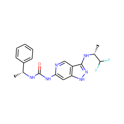 C[C@@H](NC(=O)Nc1cc2[nH]nc(N[C@H](C)C(F)F)c2cn1)c1ccccc1 ZINC001772649396