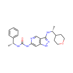 C[C@@H](NC(=O)Nc1cc2[nH]nc(N[C@H](C)C3CCOCC3)c2cn1)c1ccccc1 ZINC001772633383