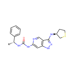 C[C@@H](NC(=O)Nc1cc2[nH]nc(N[C@H]3CCSC3)c2cn1)c1ccccc1 ZINC001772624165