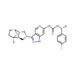 C[C@@H](NC(=O)Nc1cc2[nH]nc(N3C[C@@H]4[C@@H](C3)[C@@]3(C)CC[C@H]4O3)c2cn1)c1ccc(F)cc1 ZINC001772641791