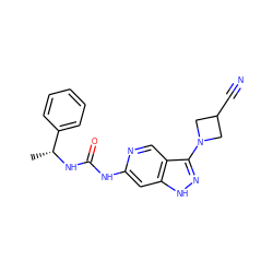 C[C@@H](NC(=O)Nc1cc2[nH]nc(N3CC(C#N)C3)c2cn1)c1ccccc1 ZINC000210799333