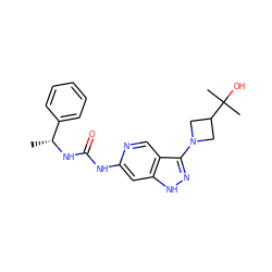 C[C@@H](NC(=O)Nc1cc2[nH]nc(N3CC(C(C)(C)O)C3)c2cn1)c1ccccc1 ZINC001772575562