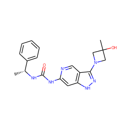 C[C@@H](NC(=O)Nc1cc2[nH]nc(N3CC(C)(O)C3)c2cn1)c1ccccc1 ZINC001772602851