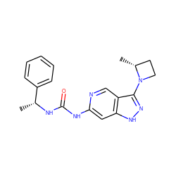 C[C@@H](NC(=O)Nc1cc2[nH]nc(N3CC[C@H]3C)c2cn1)c1ccccc1 ZINC000210799291