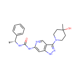 C[C@@H](NC(=O)Nc1cc2[nH]nc(N3CCC(C)(O)CC3)c2cn1)c1ccccc1 ZINC001772619927