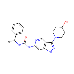 C[C@@H](NC(=O)Nc1cc2[nH]nc(N3CCC(O)CC3)c2cn1)c1ccccc1 ZINC001772622454