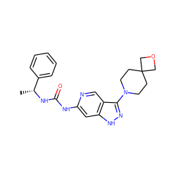 C[C@@H](NC(=O)Nc1cc2[nH]nc(N3CCC4(CC3)COC4)c2cn1)c1ccccc1 ZINC000210799121