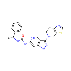 C[C@@H](NC(=O)Nc1cc2[nH]nc(N3CCc4ncsc4C3)c2cn1)c1ccccc1 ZINC000210831418