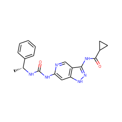 C[C@@H](NC(=O)Nc1cc2[nH]nc(NC(=O)C3CC3)c2cn1)c1ccccc1 ZINC000210754331