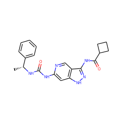 C[C@@H](NC(=O)Nc1cc2[nH]nc(NC(=O)C3CCC3)c2cn1)c1ccccc1 ZINC001772647921