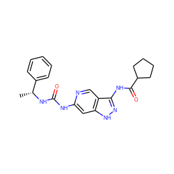 C[C@@H](NC(=O)Nc1cc2[nH]nc(NC(=O)C3CCCC3)c2cn1)c1ccccc1 ZINC001772657649