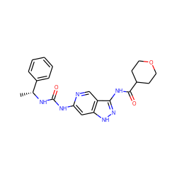 C[C@@H](NC(=O)Nc1cc2[nH]nc(NC(=O)C3CCOCC3)c2cn1)c1ccccc1 ZINC001772588172