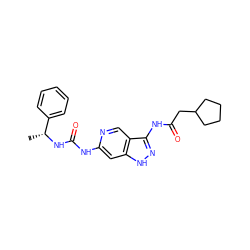C[C@@H](NC(=O)Nc1cc2[nH]nc(NC(=O)CC3CCCC3)c2cn1)c1ccccc1 ZINC001772633914