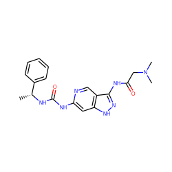 C[C@@H](NC(=O)Nc1cc2[nH]nc(NC(=O)CN(C)C)c2cn1)c1ccccc1 ZINC001772587963