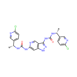 C[C@@H](NC(=O)Nc1cc2[nH]nc(NC(=O)N[C@H](C)c3ccc(Cl)nc3)c2cn1)c1ccc(Cl)nc1 ZINC001772581124