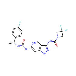 C[C@@H](NC(=O)Nc1cc2[nH]nc(NC(=O)N3CC(F)(F)C3)c2cn1)c1ccc(F)cc1 ZINC001772592918