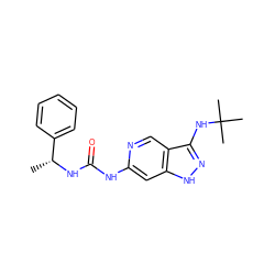 C[C@@H](NC(=O)Nc1cc2[nH]nc(NC(C)(C)C)c2cn1)c1ccccc1 ZINC001772613478