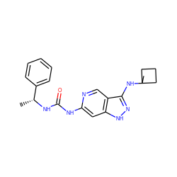 C[C@@H](NC(=O)Nc1cc2[nH]nc(NC3(C)CCC3)c2cn1)c1ccccc1 ZINC001772614462