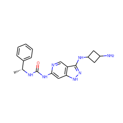 C[C@@H](NC(=O)Nc1cc2[nH]nc(NC3CC(N)C3)c2cn1)c1ccccc1 ZINC001772582681