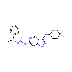 C[C@@H](NC(=O)Nc1cc2[nH]nc(NC3CCC(F)(F)CC3)c2cn1)c1ccccc1 ZINC001772654943