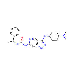 C[C@@H](NC(=O)Nc1cc2[nH]nc(NC3CCC(N(C)C)CC3)c2cn1)c1ccccc1 ZINC001772589569