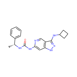 C[C@@H](NC(=O)Nc1cc2[nH]nc(NC3CCC3)c2cn1)c1ccccc1 ZINC001772658077