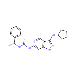 C[C@@H](NC(=O)Nc1cc2[nH]nc(NC3CCCC3)c2cn1)c1ccccc1 ZINC001772633868