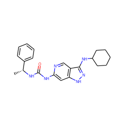 C[C@@H](NC(=O)Nc1cc2[nH]nc(NC3CCCCC3)c2cn1)c1ccccc1 ZINC001772615845