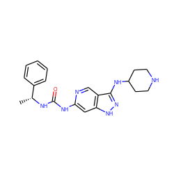 C[C@@H](NC(=O)Nc1cc2[nH]nc(NC3CCNCC3)c2cn1)c1ccccc1 ZINC000210678887