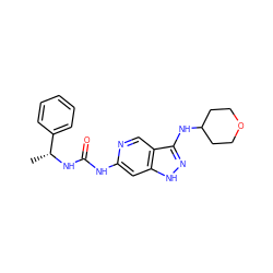 C[C@@H](NC(=O)Nc1cc2[nH]nc(NC3CCOCC3)c2cn1)c1ccccc1 ZINC001772593456