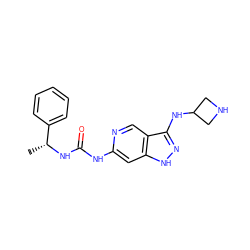 C[C@@H](NC(=O)Nc1cc2[nH]nc(NC3CNC3)c2cn1)c1ccccc1 ZINC001772598907