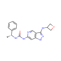 C[C@@H](NC(=O)Nc1cc2[nH]nc(NC3COC3)c2cn1)c1ccccc1 ZINC001772613160