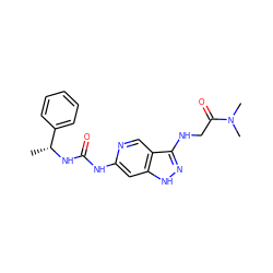 C[C@@H](NC(=O)Nc1cc2[nH]nc(NCC(=O)N(C)C)c2cn1)c1ccccc1 ZINC001772583571