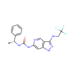 C[C@@H](NC(=O)Nc1cc2[nH]nc(NCC(F)(F)F)c2cn1)c1ccccc1 ZINC001772635665