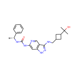 C[C@@H](NC(=O)Nc1cc2[nH]nc(NCC3CC(C(C)(C)O)C3)c2cn1)c1ccccc1 ZINC001772635722