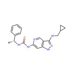 C[C@@H](NC(=O)Nc1cc2[nH]nc(NCC3CC3)c2cn1)c1ccccc1 ZINC001772639603