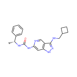 C[C@@H](NC(=O)Nc1cc2[nH]nc(NCC3CCC3)c2cn1)c1ccccc1 ZINC001772615476