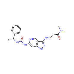 C[C@@H](NC(=O)Nc1cc2[nH]nc(NCCC(=O)N(C)C)c2cn1)c1ccccc1 ZINC001772623984