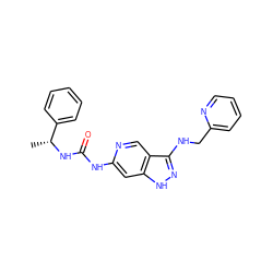 C[C@@H](NC(=O)Nc1cc2[nH]nc(NCc3ccccn3)c2cn1)c1ccccc1 ZINC001772633842