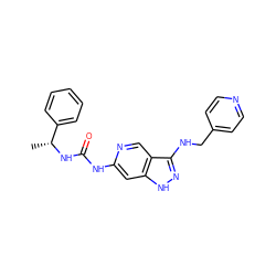 C[C@@H](NC(=O)Nc1cc2[nH]nc(NCc3ccncc3)c2cn1)c1ccccc1 ZINC001772602852