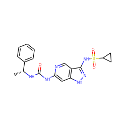 C[C@@H](NC(=O)Nc1cc2[nH]nc(NS(=O)(=O)C3CC3)c2cn1)c1ccccc1 ZINC001772647501