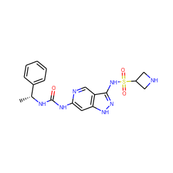 C[C@@H](NC(=O)Nc1cc2[nH]nc(NS(=O)(=O)C3CNC3)c2cn1)c1ccccc1 ZINC001772619755