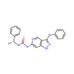 C[C@@H](NC(=O)Nc1cc2[nH]nc(Nc3ccccc3)c2cn1)c1ccccc1 ZINC001772611840